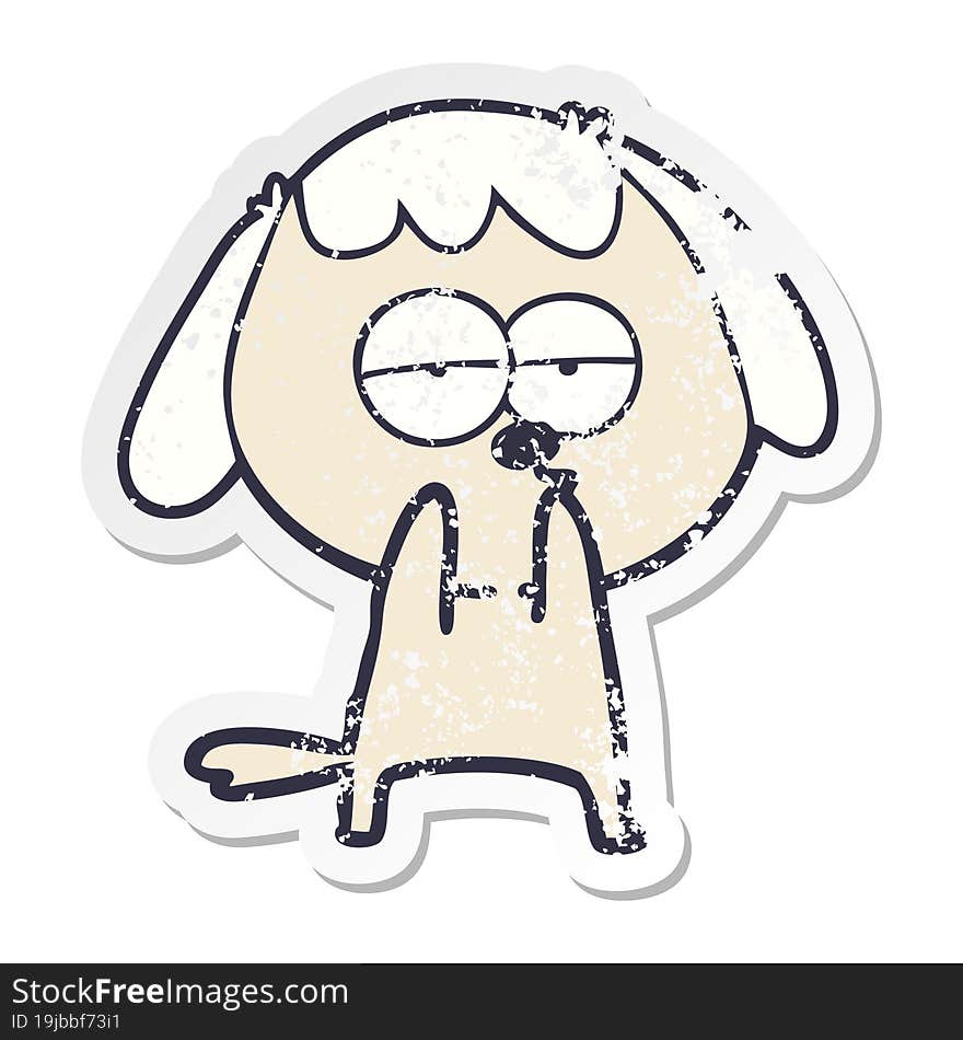 distressed sticker of a cartoon bored dog