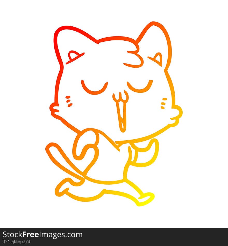 warm gradient line drawing cartoon cat singing