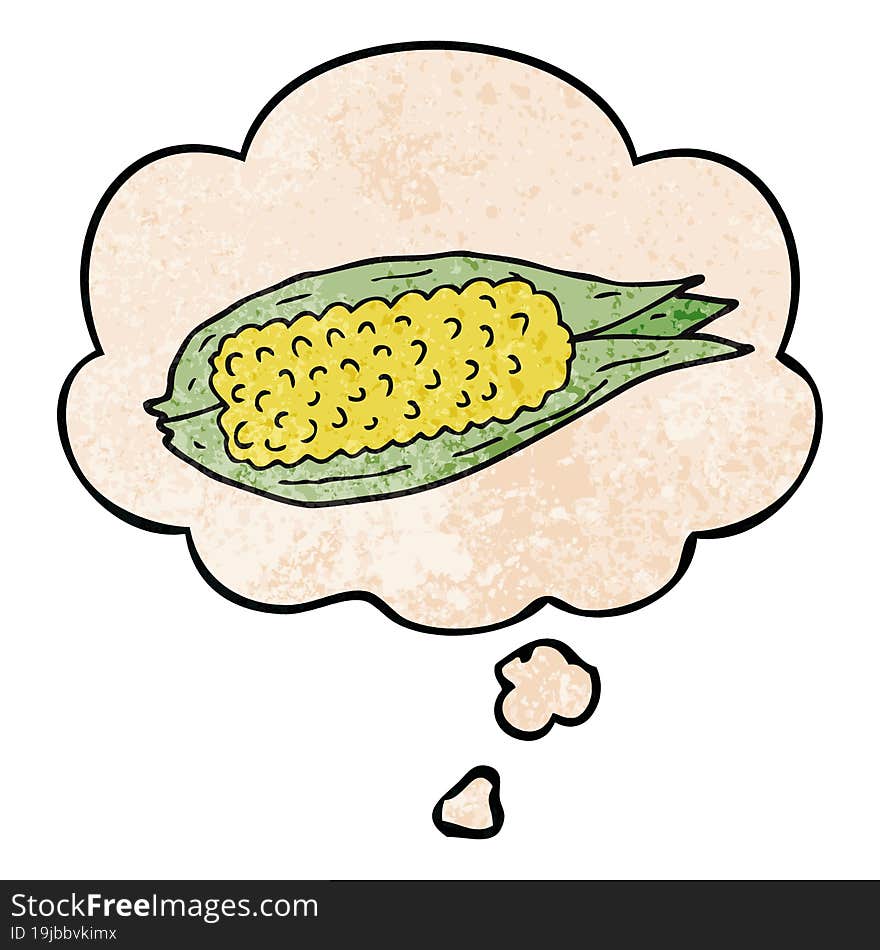 cartoon corn with thought bubble in grunge texture style. cartoon corn with thought bubble in grunge texture style