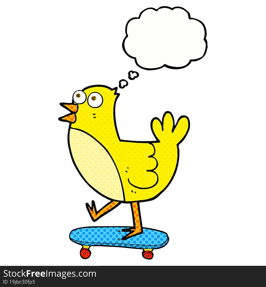 Thought Bubble Cartoon Bird On Skateboard