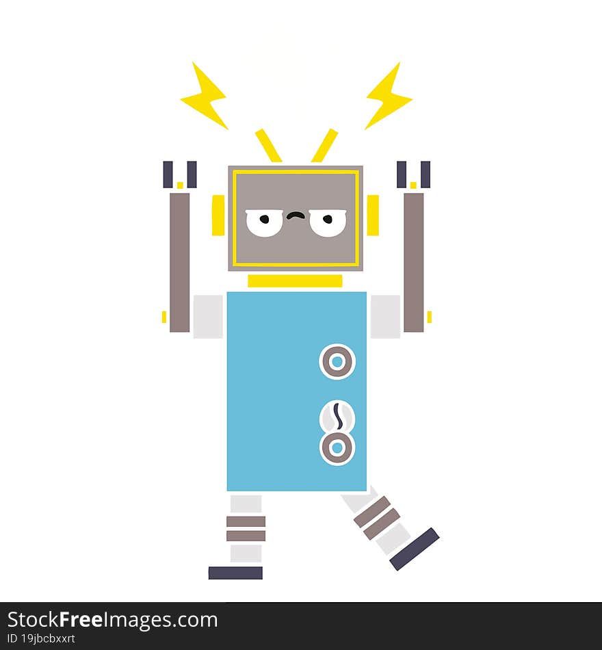 Flat Color Retro Cartoon Malfunctioning Robot