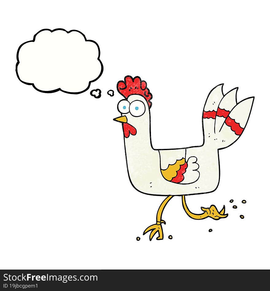 freehand drawn thought bubble textured cartoon chicken running