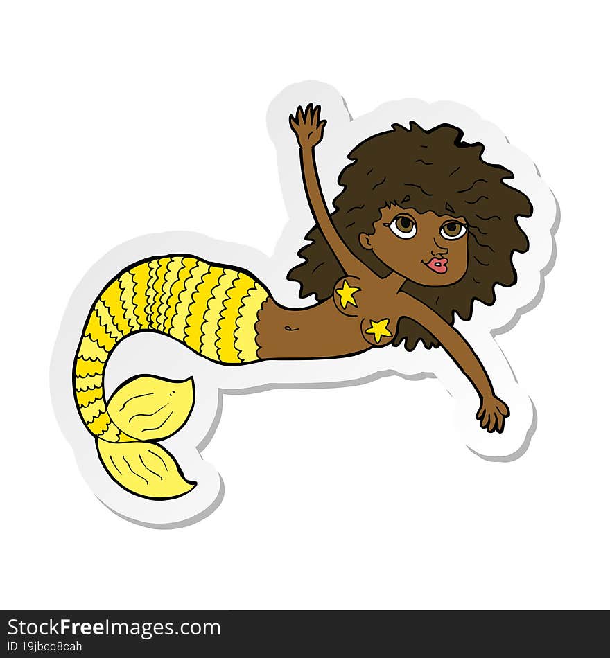 sticker of a cartoon pretty mermaid