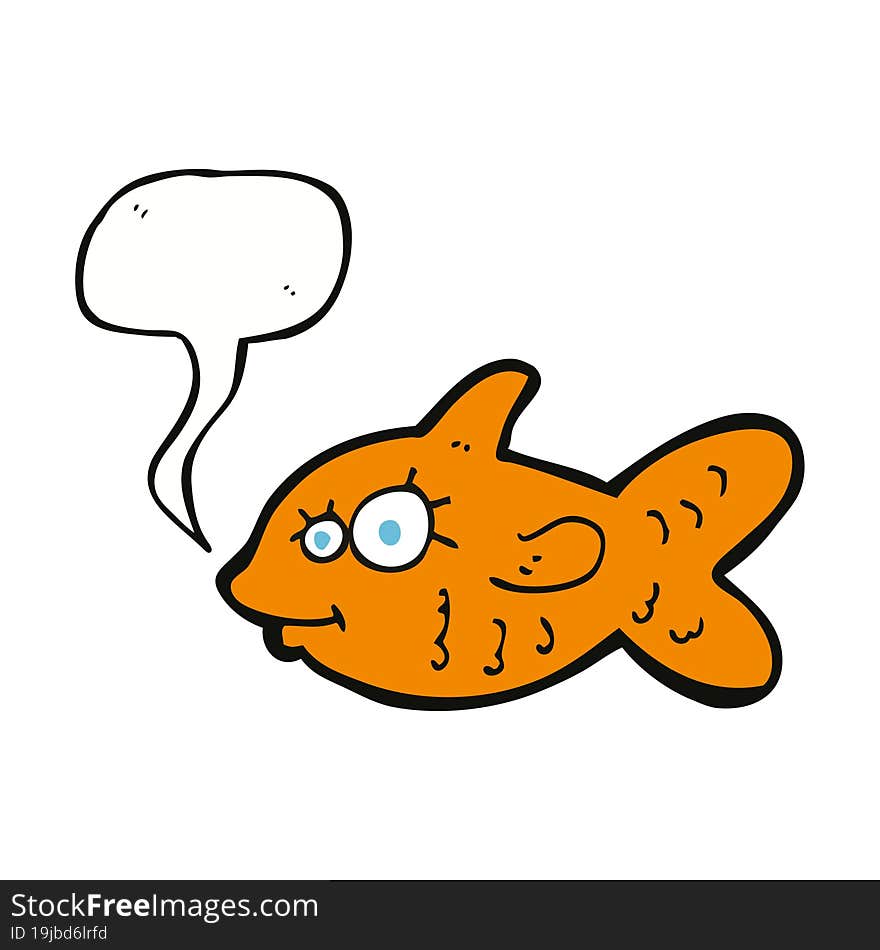 cartoon happy goldfish with speech bubble