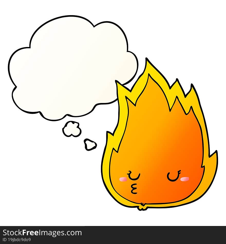 cute cartoon fire and thought bubble in smooth gradient style