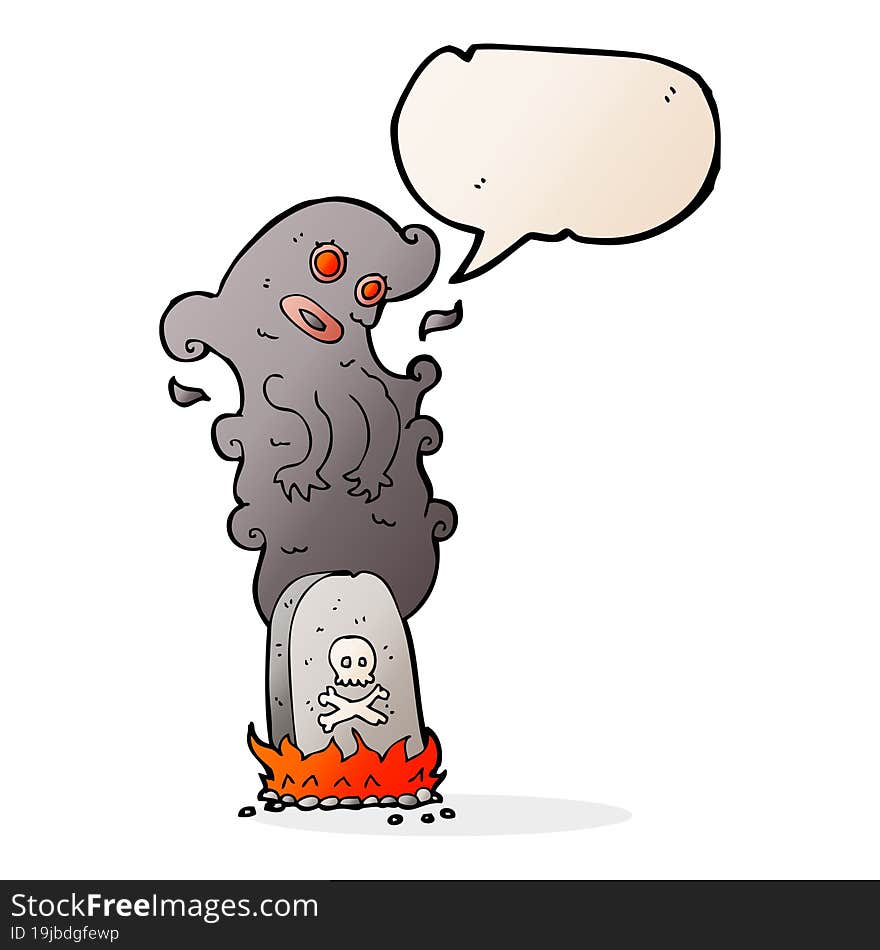 Cartoon Haunted Grave With Speech Bubble