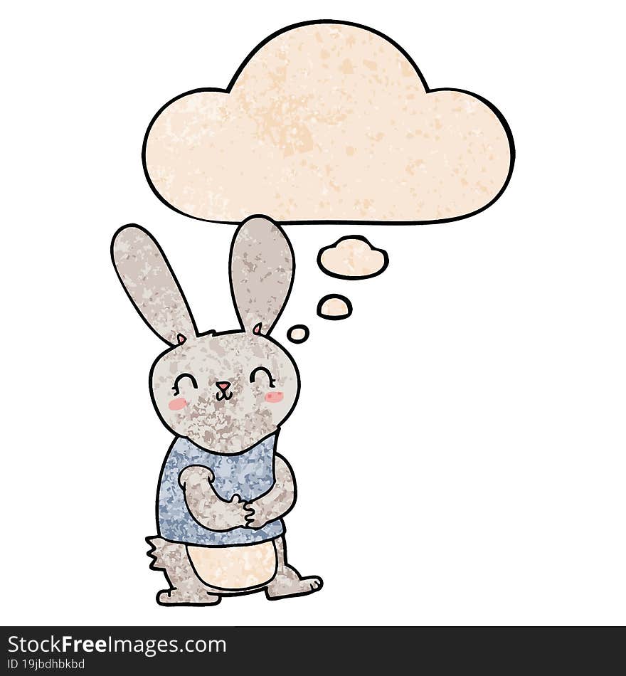 cute cartoon rabbit with thought bubble in grunge texture style. cute cartoon rabbit with thought bubble in grunge texture style