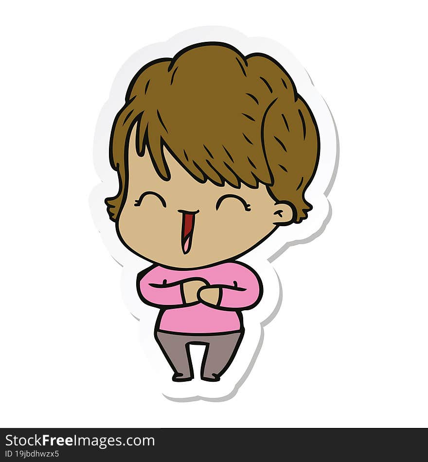 sticker of a cartoon laughing woman