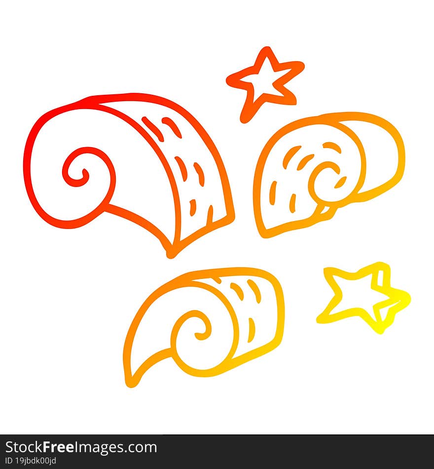 warm gradient line drawing of a cartoon swirl decorative elements