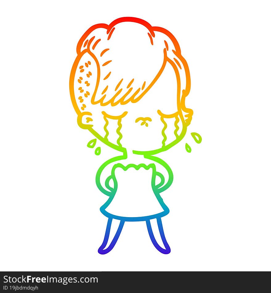 rainbow gradient line drawing of a cartoon crying girl