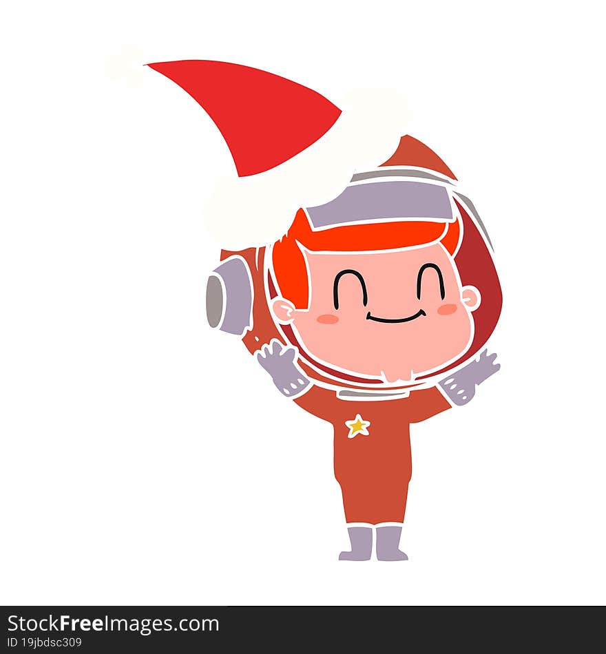 happy flat color illustration of a astronaut man wearing santa hat