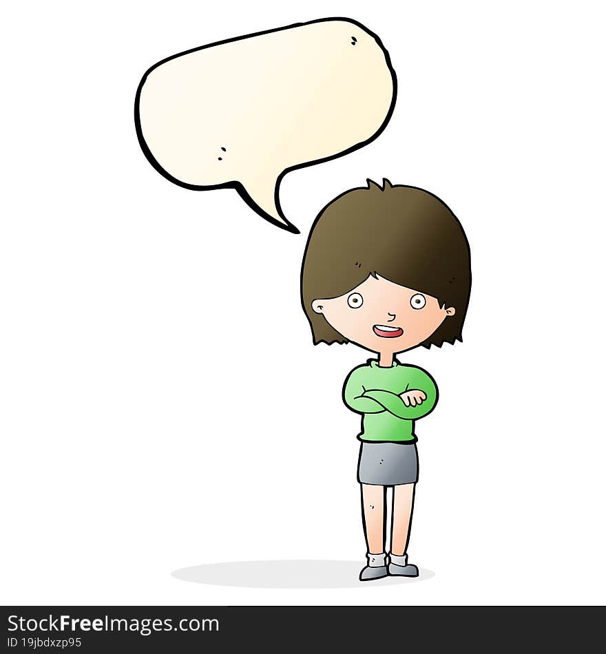 cartoon happy woman with speech bubble