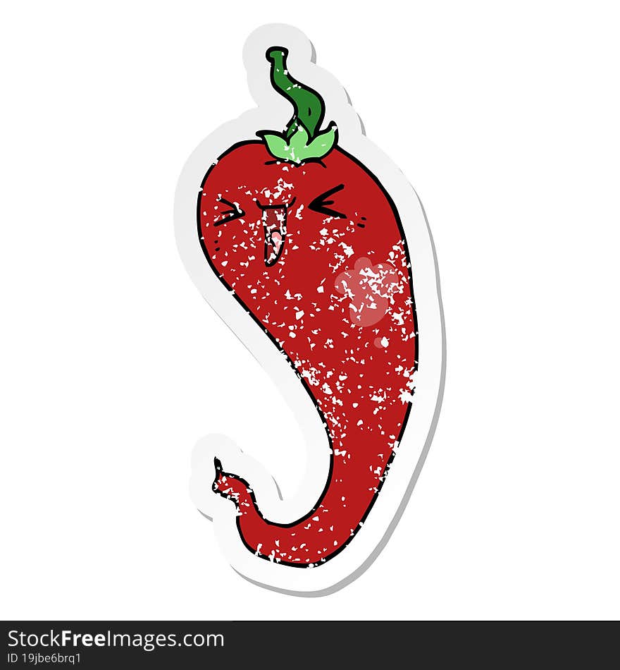 distressed sticker of a cartoon hot chili pepper