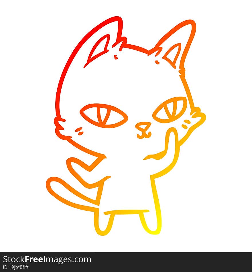 warm gradient line drawing cartoon cat staring