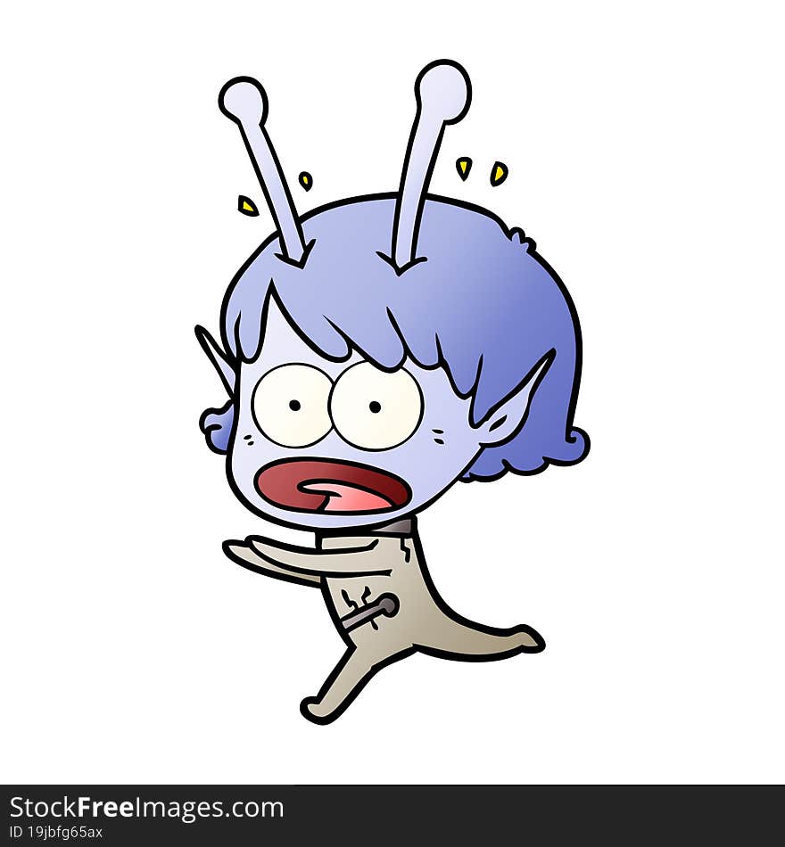 cartoon shocked alien girl. cartoon shocked alien girl