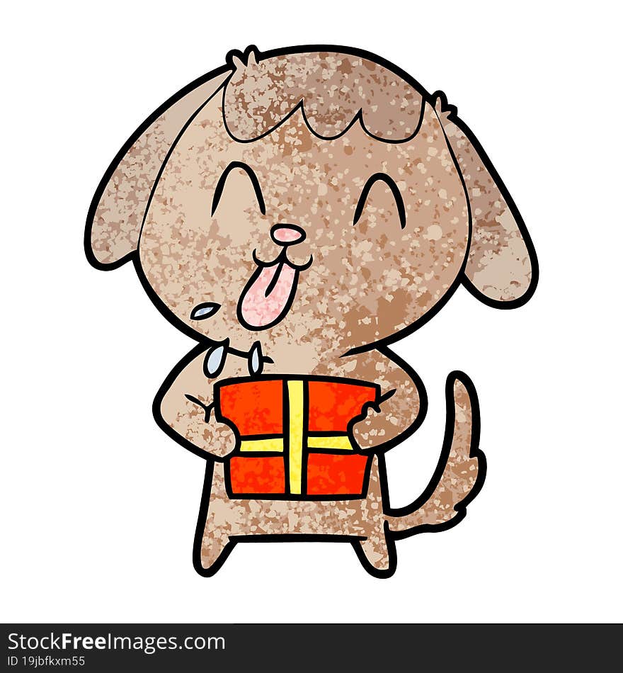 cute cartoon dog with christmas present. cute cartoon dog with christmas present