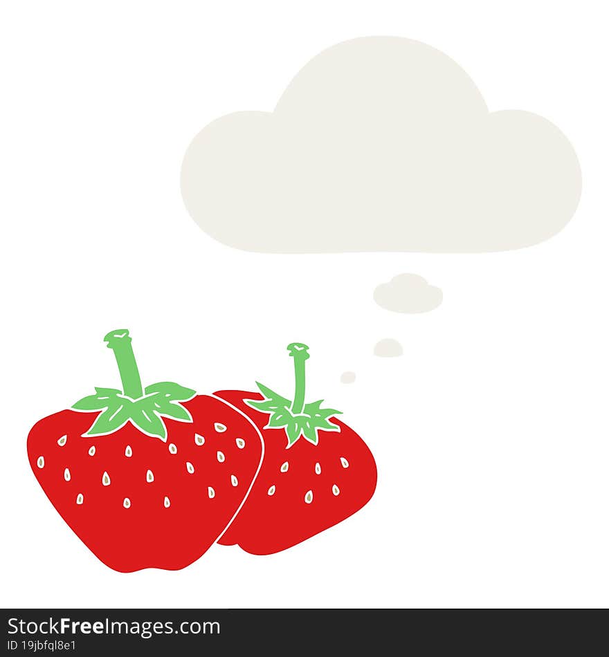 Cartoon Strawberry And Thought Bubble In Retro Style