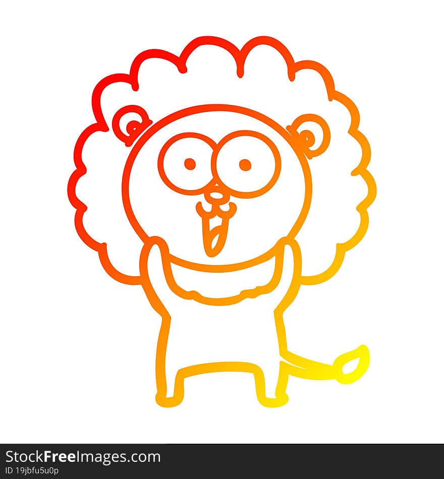 Warm Gradient Line Drawing Happy Cartoon Lion