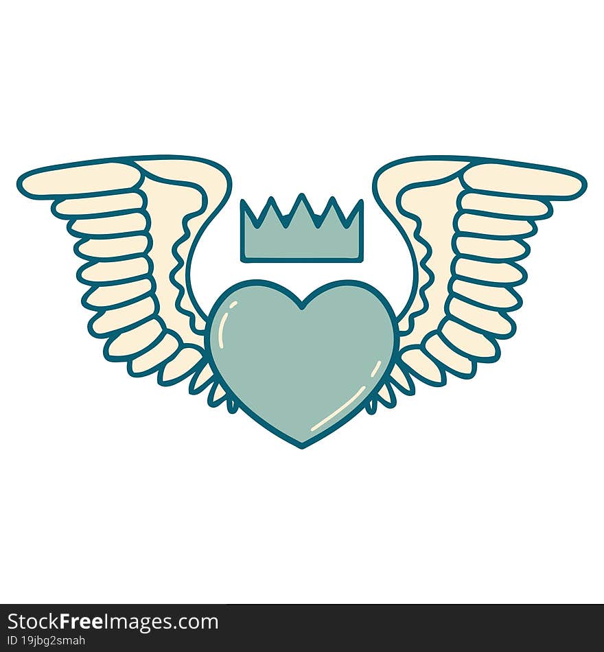 iconic tattoo style image of a heart with wings. iconic tattoo style image of a heart with wings