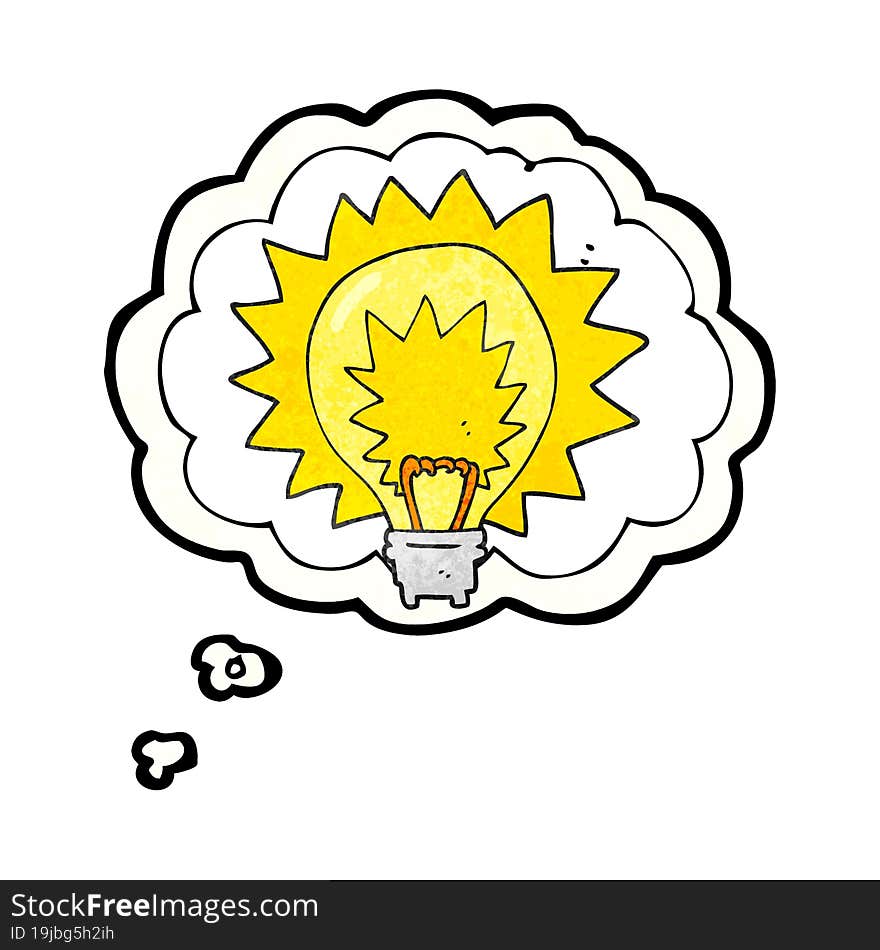 thought bubble textured cartoon light bulb shining