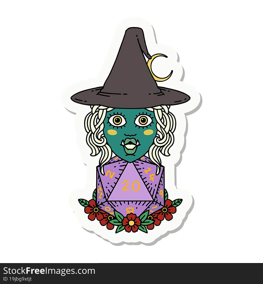 half orc witch with natural twenty dice roll sticker