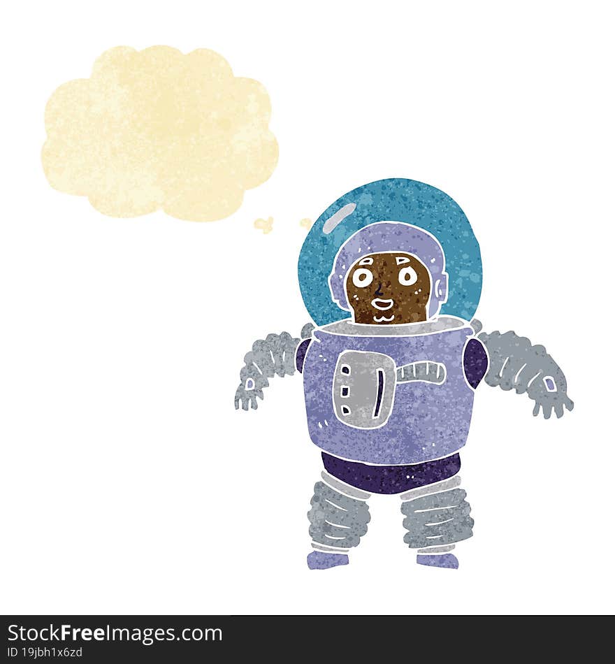 cartoon space man with thought bubble