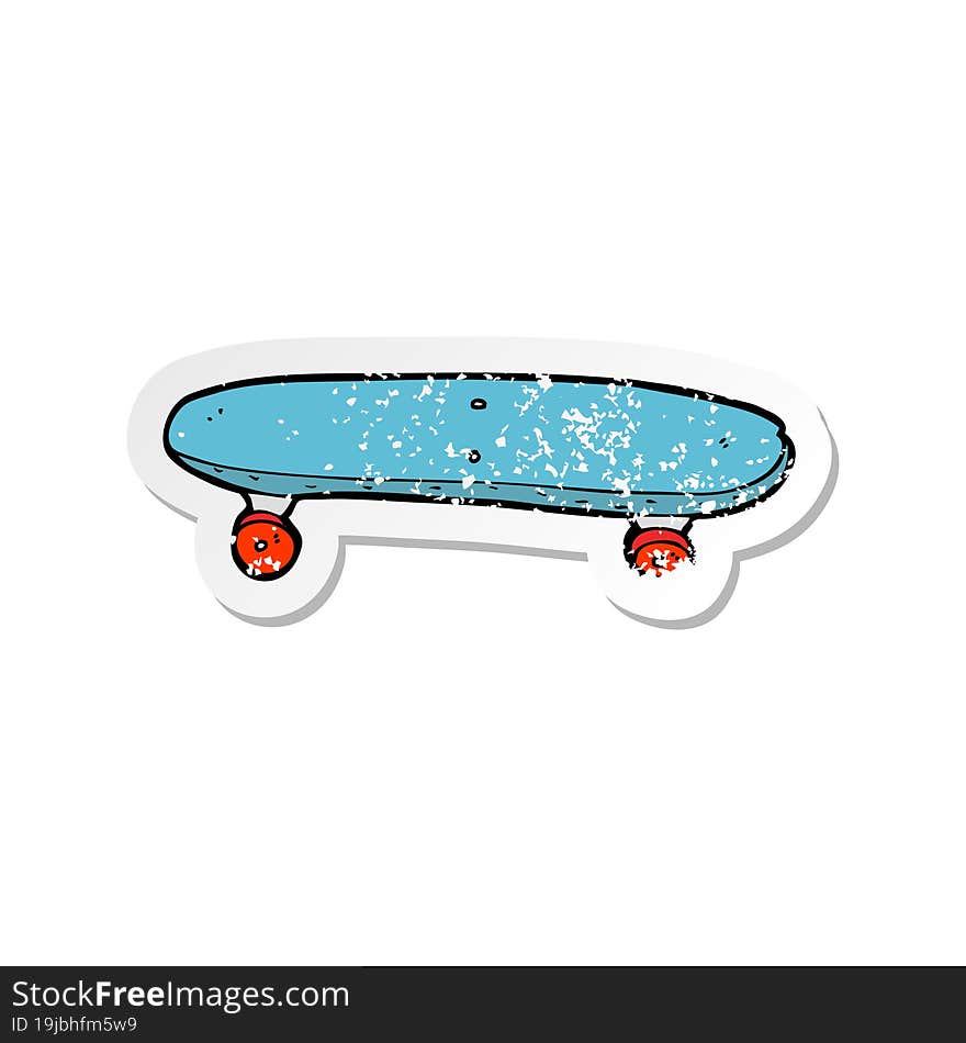 Retro Distressed Sticker Of A Cartoon Skateboard