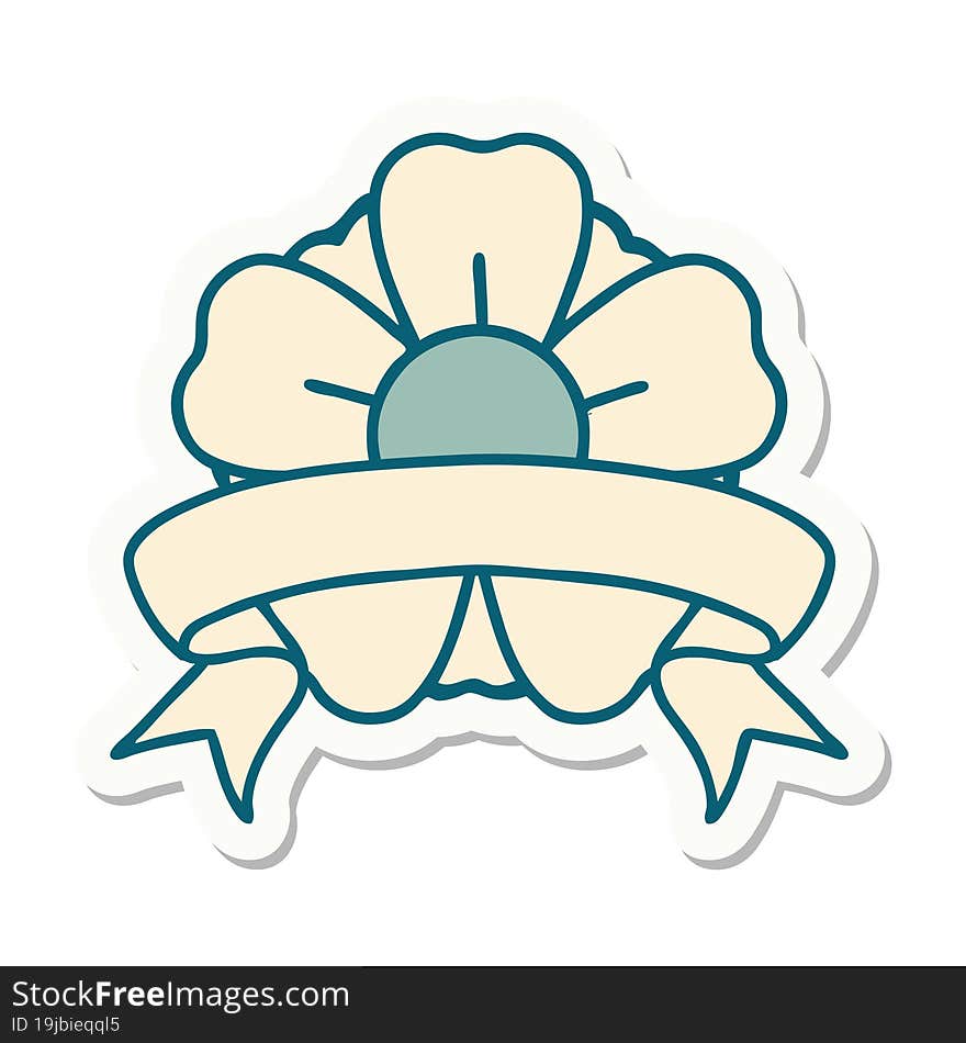 tattoo style sticker with banner of a flower