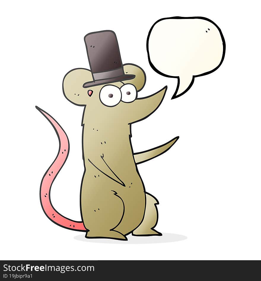 freehand drawn speech bubble cartoon mouse wearing top hat