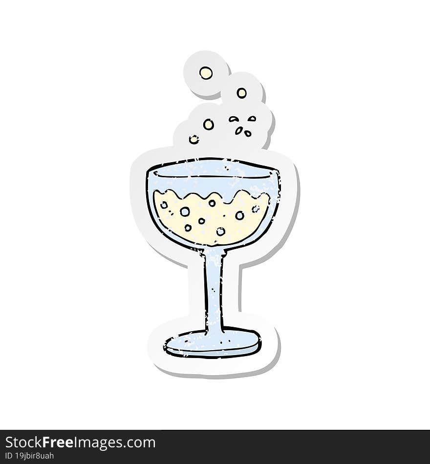 retro distressed sticker of a cartoon sparkling wine