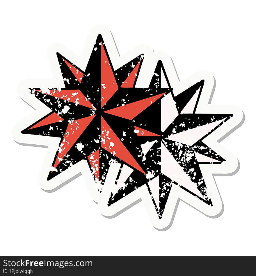 Traditional Distressed Sticker Tattoo Of Stars