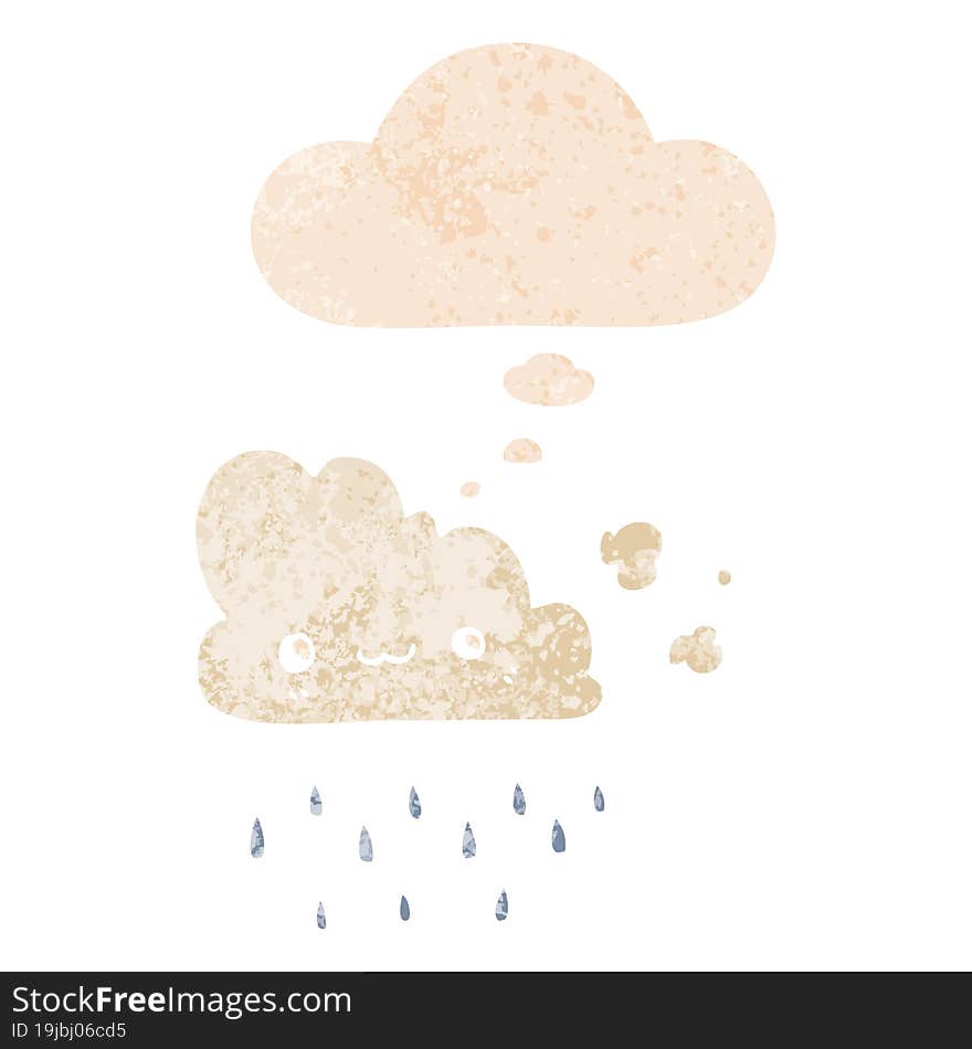 cartoon storm cloud and thought bubble in retro textured style