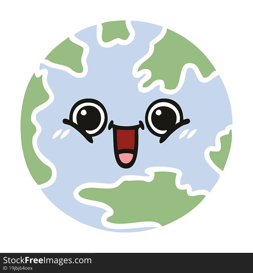 flat color retro cartoon planet earth