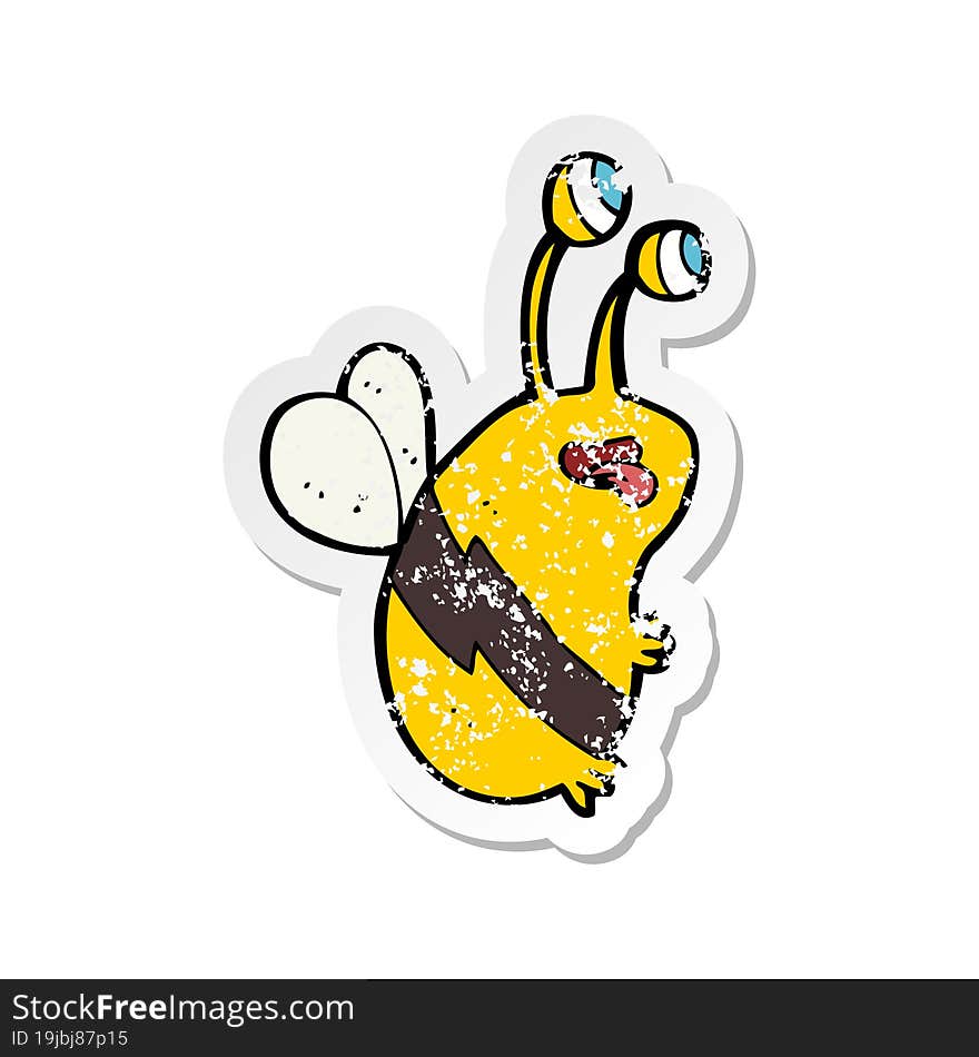 retro distressed sticker of a cartoon funny bee