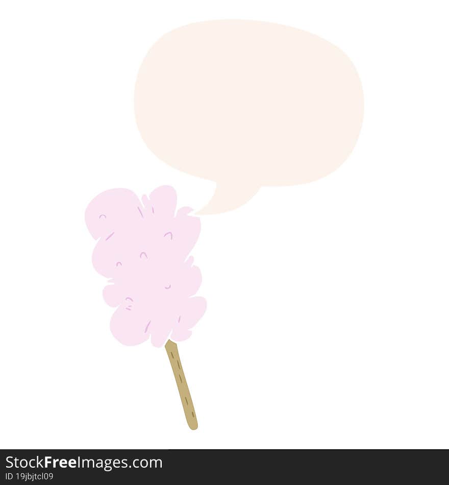 Cartoon Candy Floss On Stick And Speech Bubble In Retro Style