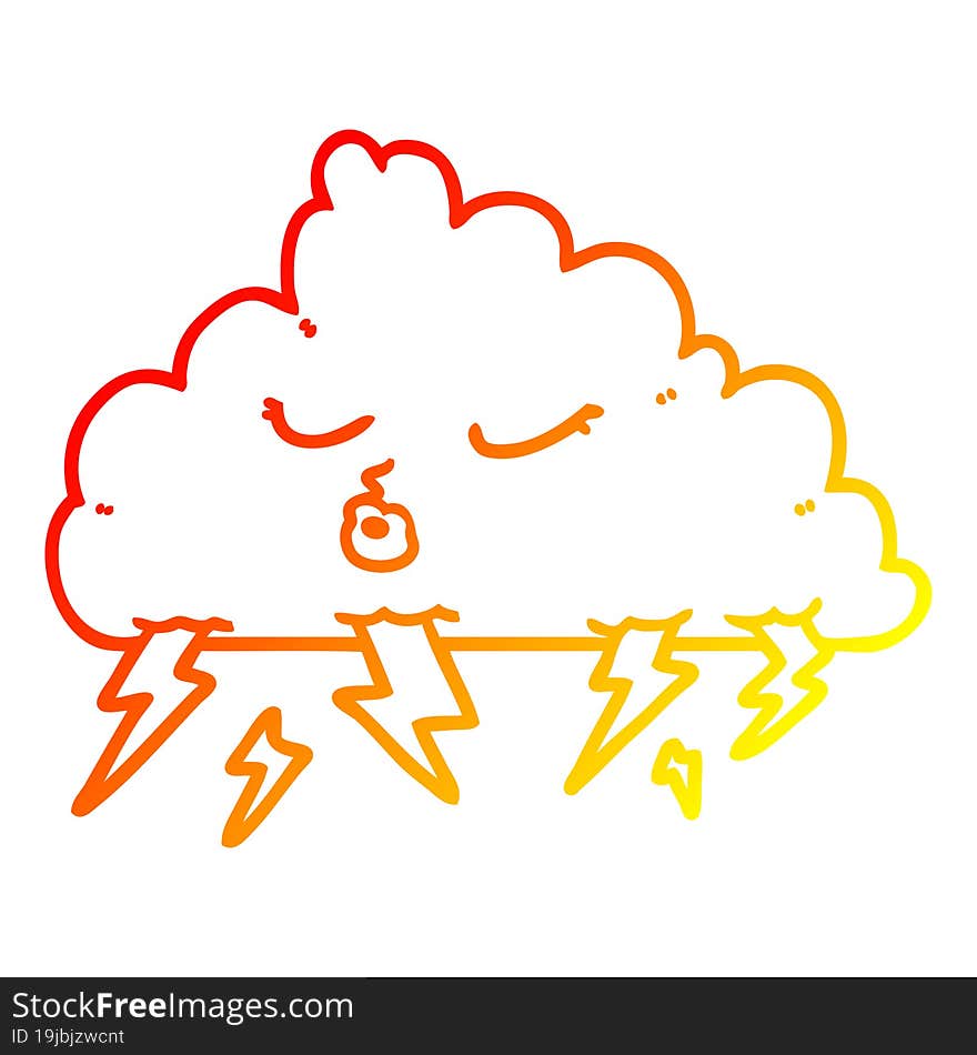 warm gradient line drawing cartoon thundercloud