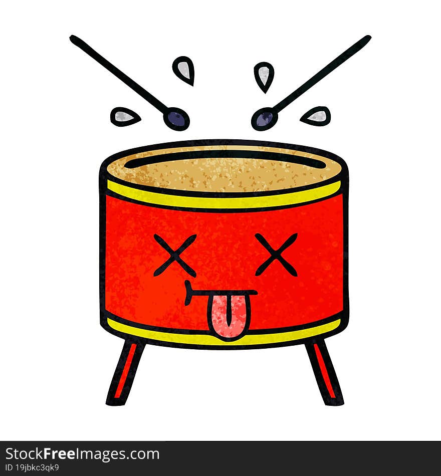 retro grunge texture cartoon of a drum