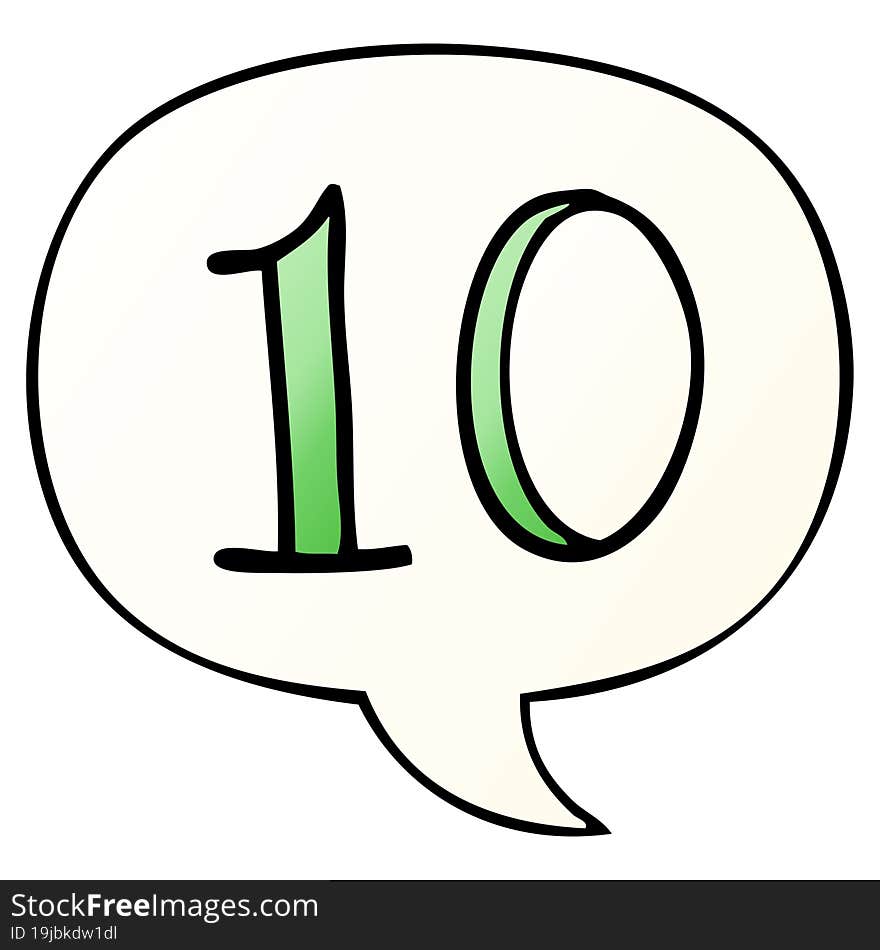 cartoon number 10 and speech bubble in smooth gradient style