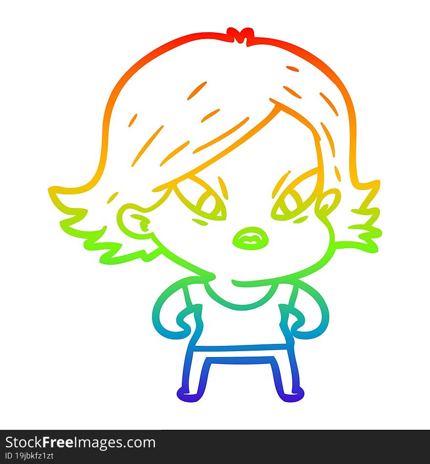 Rainbow Gradient Line Drawing Cartoon Stressed Woman