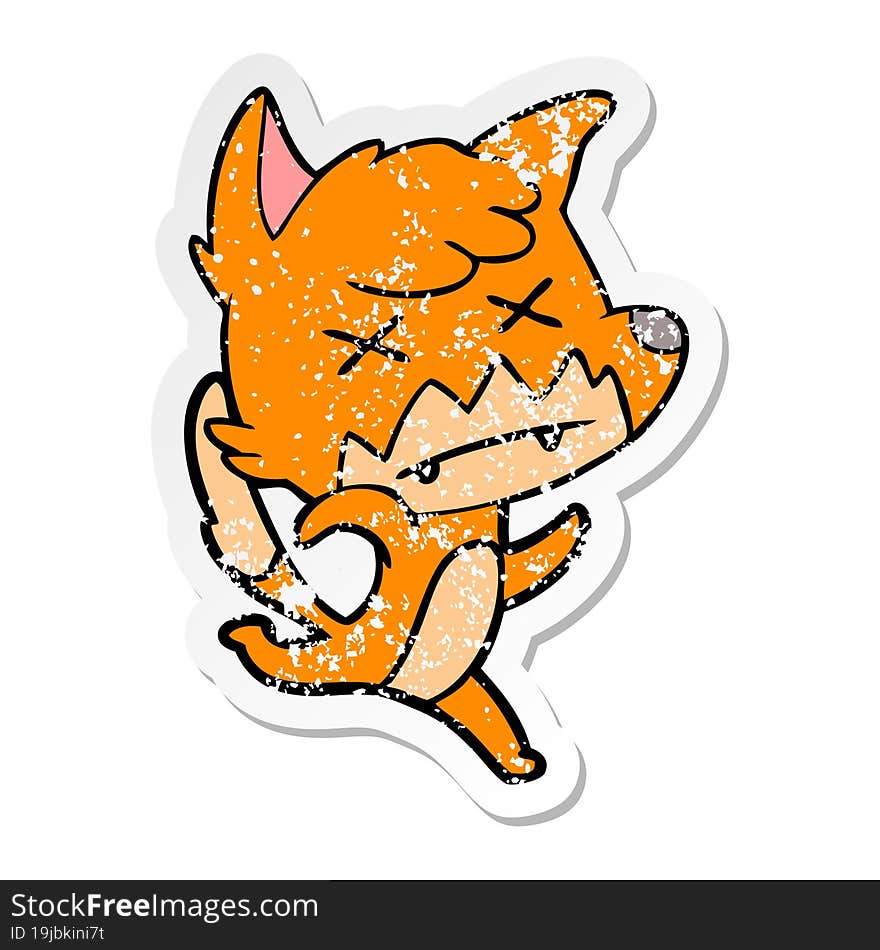 distressed sticker of a cartoon cross eyed fox