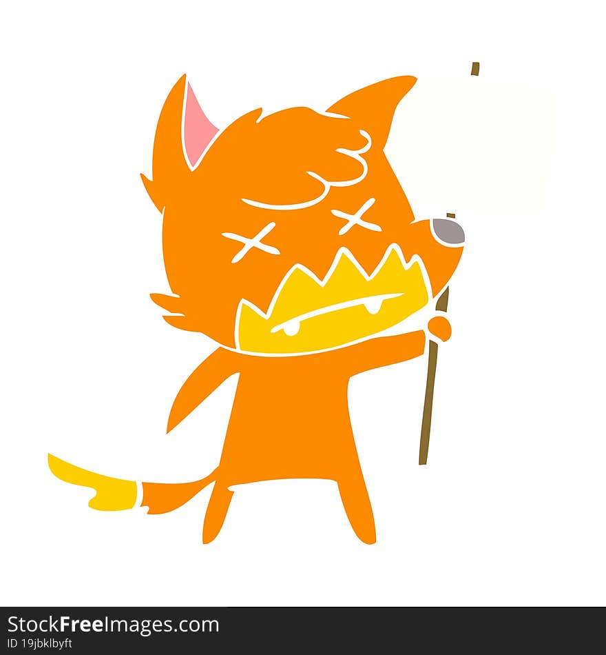 flat color style cartoon dead fox with protest sign