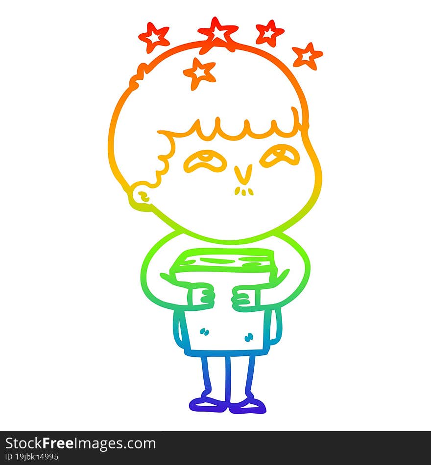 Rainbow Gradient Line Drawing Cartoon Amazed Boy