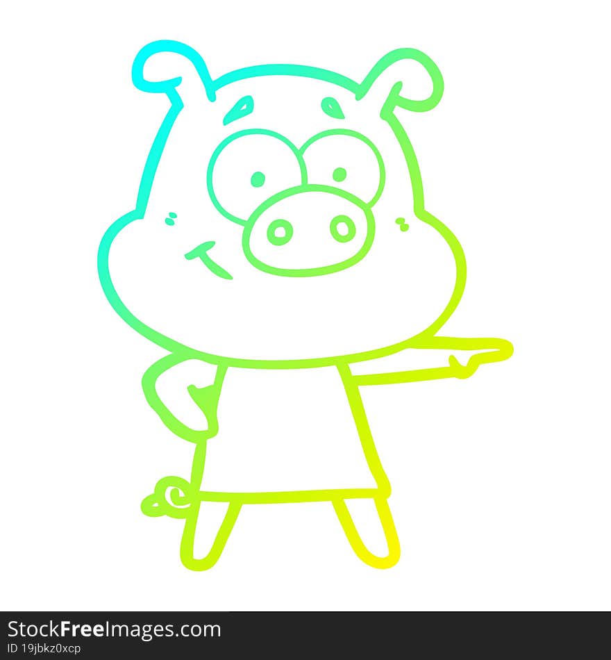 cold gradient line drawing happy cartoon pig