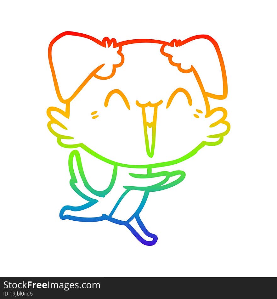 rainbow gradient line drawing of a happy little dog cartoon