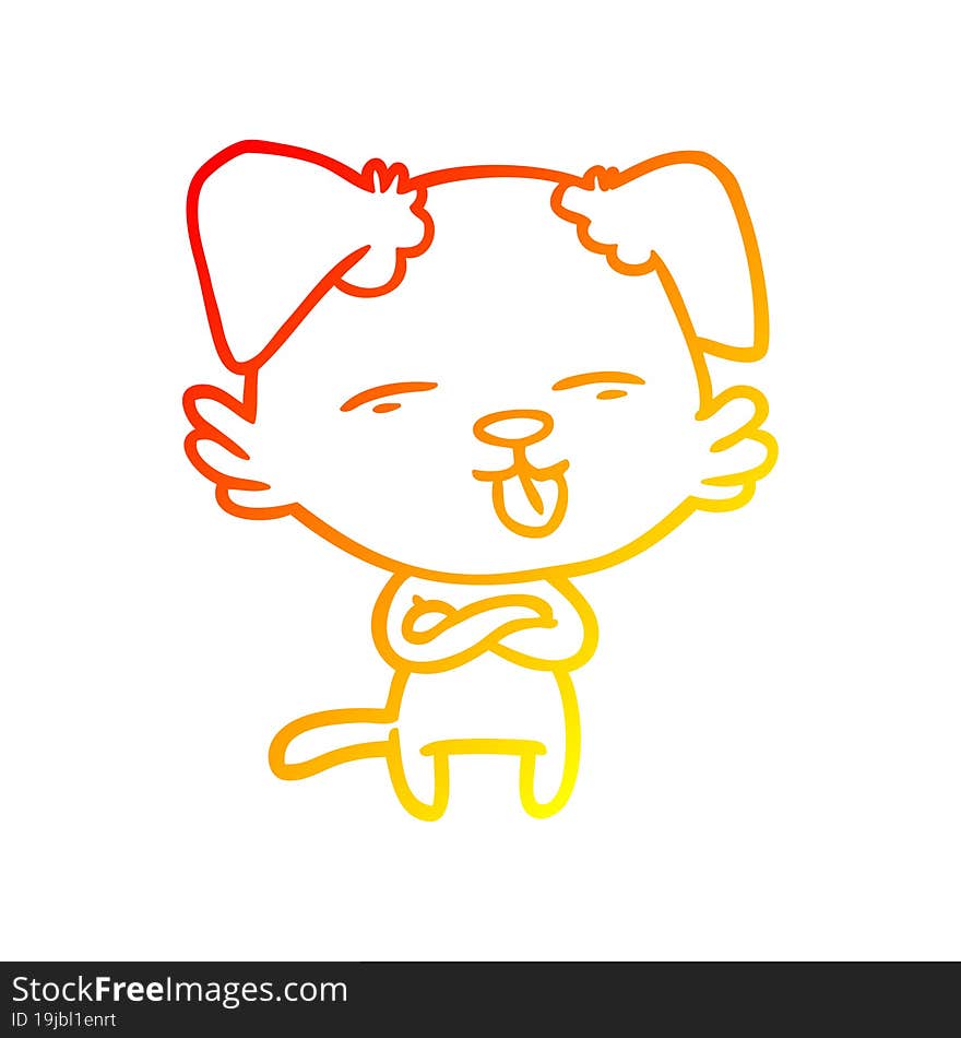 warm gradient line drawing cartoon dog sticking out tongue