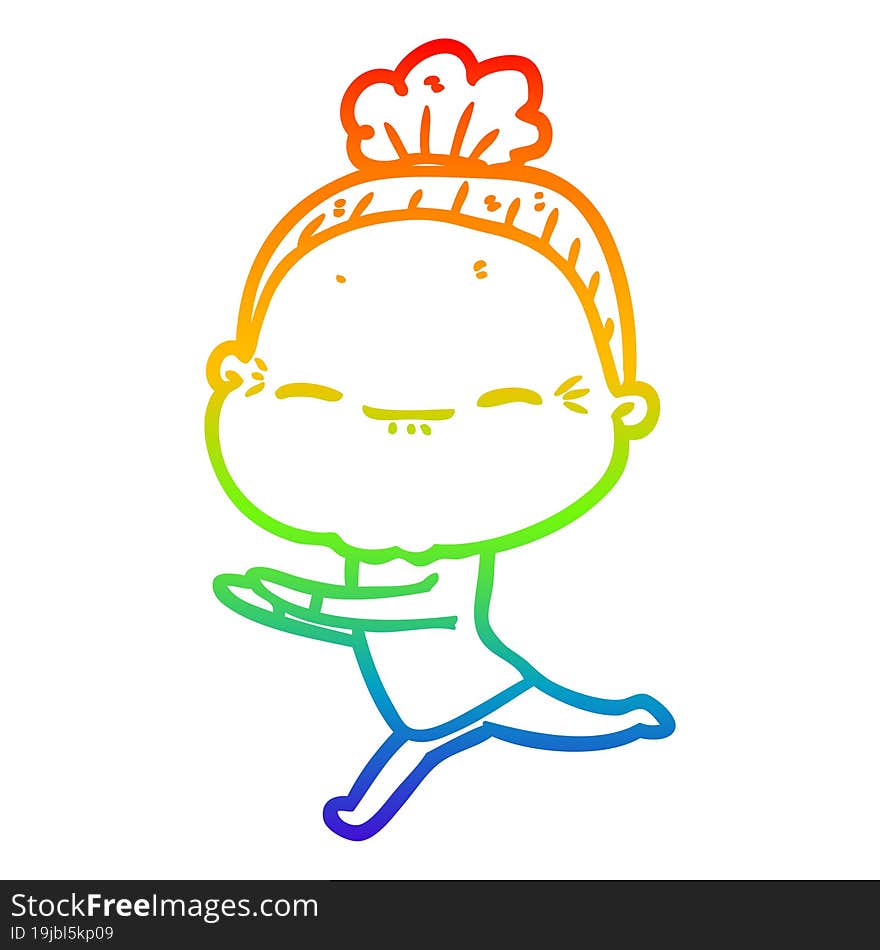 Rainbow Gradient Line Drawing Cartoon Peaceful Old Woman