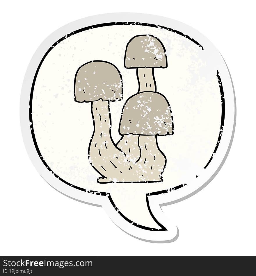 Cartoon Mushroom And Speech Bubble Distressed Sticker