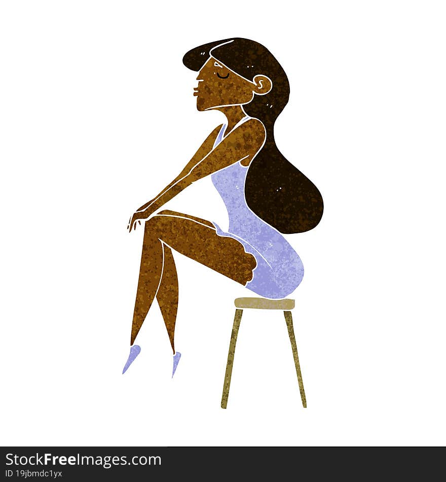 cartoon woman sitting on stool