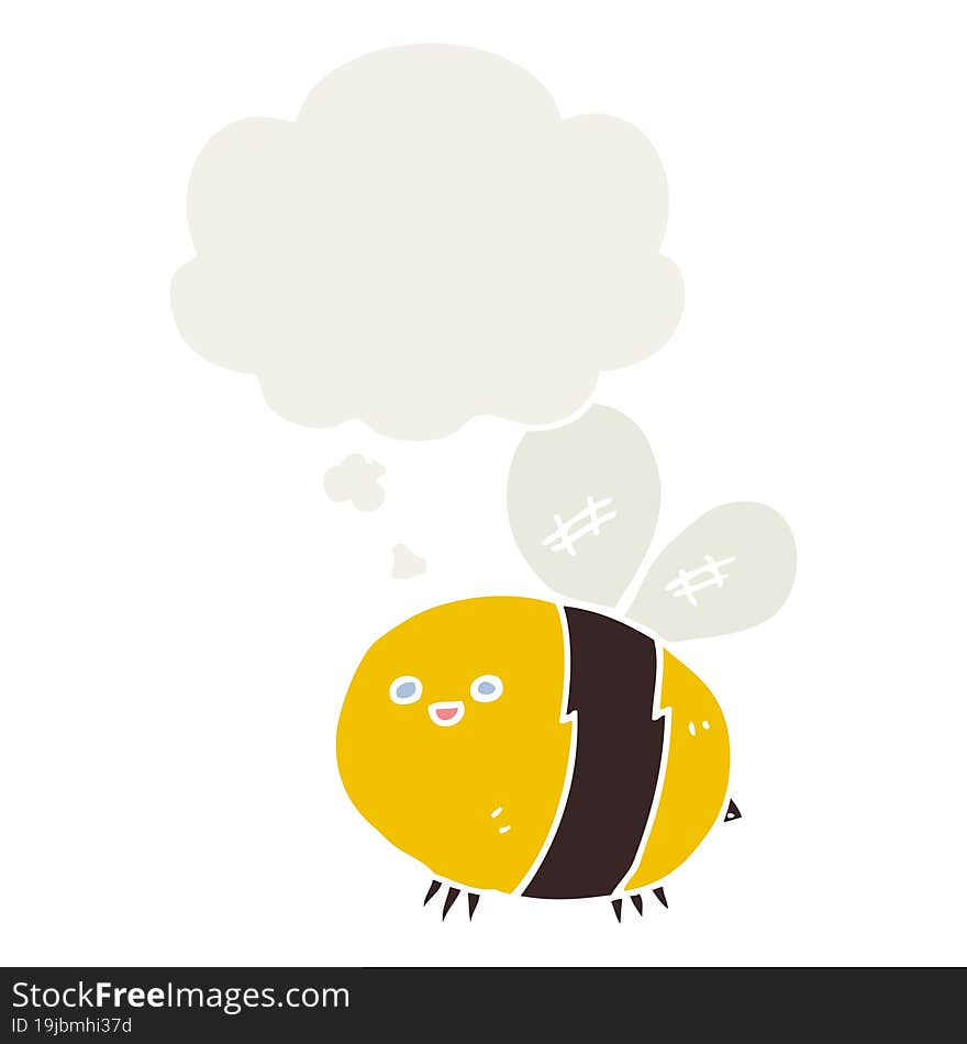 cartoon bee and thought bubble in retro style