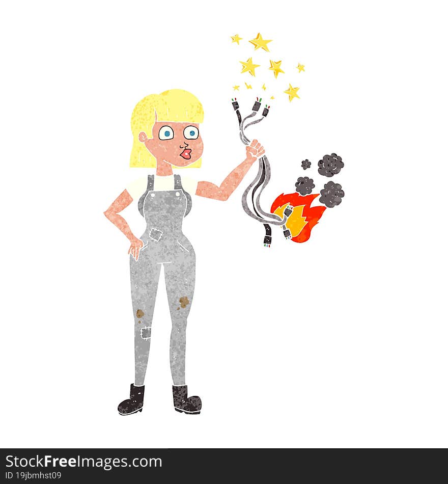 retro cartoon female electrician